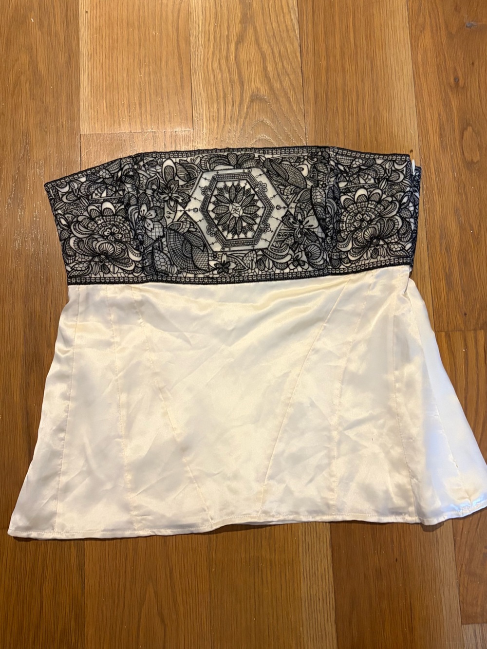 White House Black Market White A-Line Skirt with Black Lace Waistband